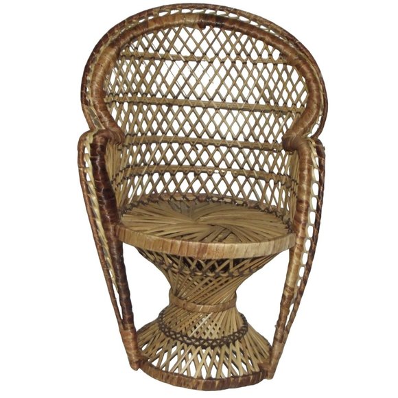 Rattan Wicker Doll Chair Plant Stand 16” High Back Peacock Vintage - Picture 1 of 8